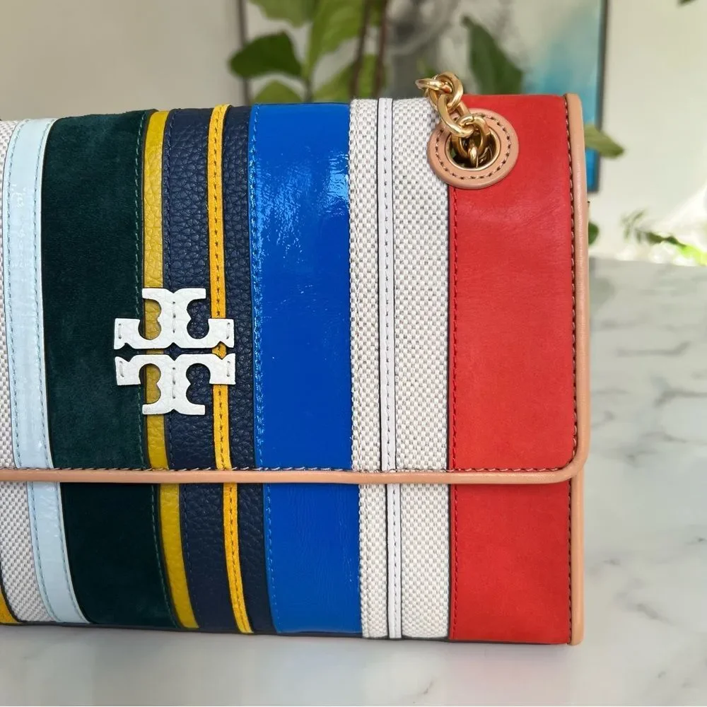 Tory Burch Fleming Convertible Shoulder Crossbody Bag Balloon Stripe Leather